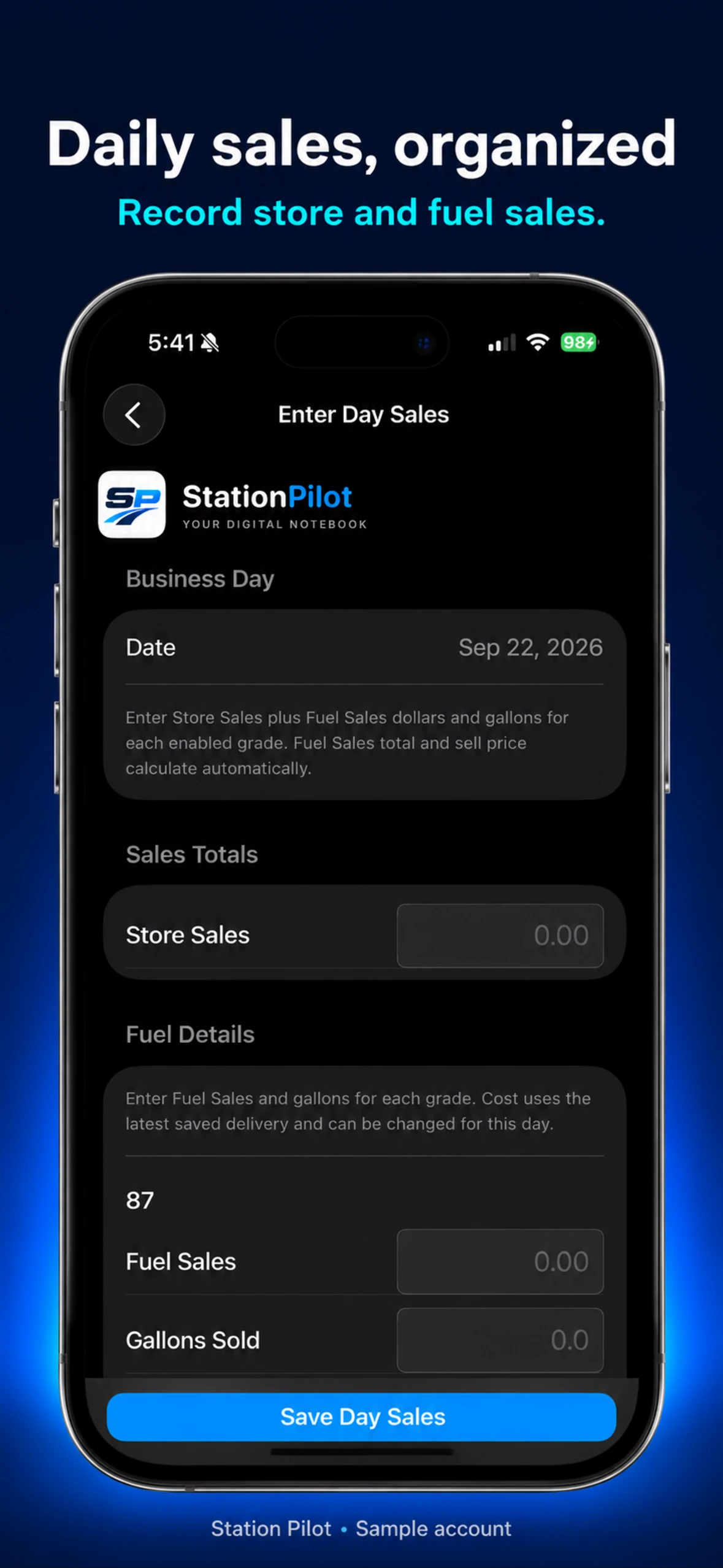 Daily sales organized
